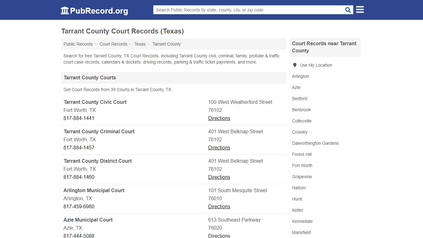 Free Tarrant County Court Records (Texas Court Records) - PubRecord.org